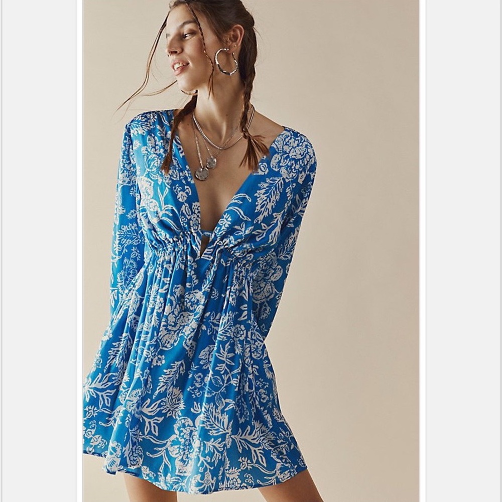 Free People Soli Mini Dress Aqua Como size Large